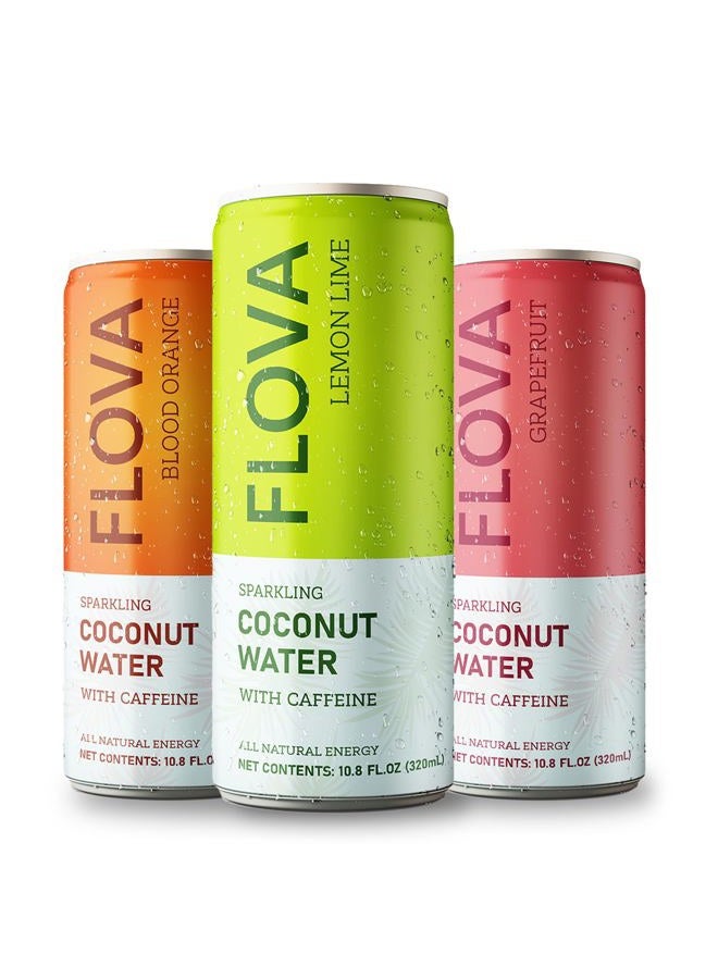Flova Energy Drink - 142 mg Caffeine, All Natural, Packed with Electrolytes and Antioxidants from Coconut Water, Assorted Pack of 12 Cans - Image 1