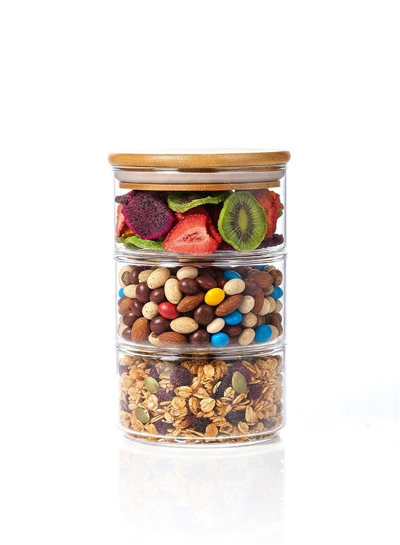 1 تشيس برطمان تخزين طعام 3 طبقات بغطاء بامبو محكم الإغلاق - Image 1