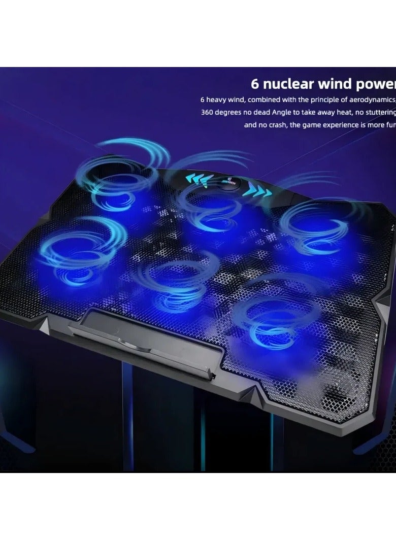 جيرتك لوحة تبريد لأجهزة الكمبيوتر المحمولة للألعاب KL333 - 6 مراوح LED زرقاء هادئة مع شعار RGB - منفذا USB للتحكم في السرعة - تدعم حتى 19 بوصة | أسود - Image 2