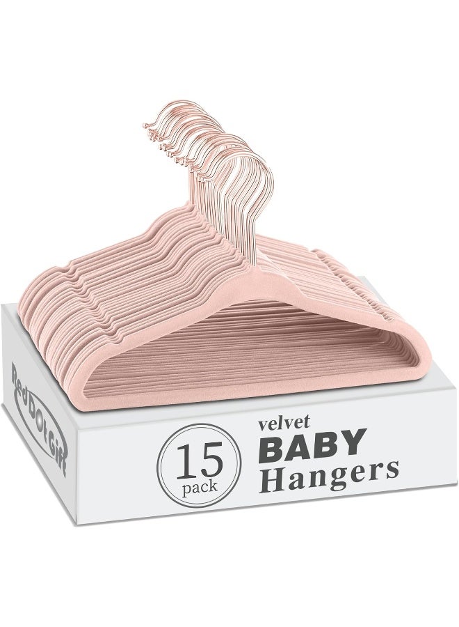 Red Dot Gift Red Dot Gift 15-Pack Pink Baby Velvet Hangers 11Inch - Nursery Clothes Hangers Non Slip Toddler Hangers, 360 Chrome Rose-Gold Hook - Image 1