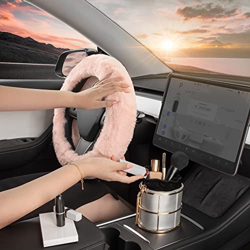 Carbella Soft Pink Fuzzy Steering Wheel Cover, Standard 15 Inch Size Fits Most Vehicles, Cute Faux Fur Car Steering Cover with Soft Fluffy Furry Touch, Car Accessories for Women - Image 3