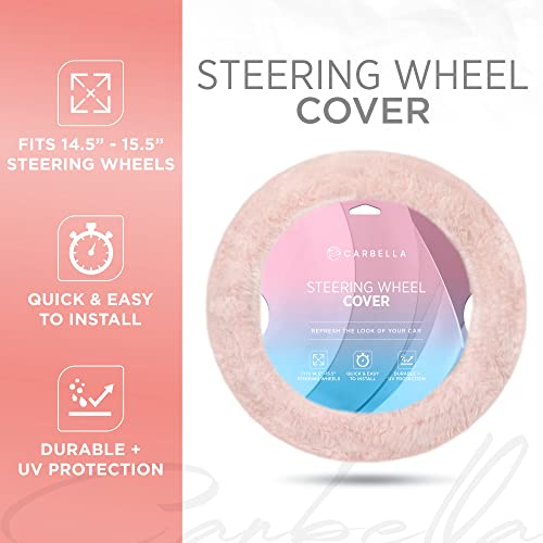Carbella Soft Pink Fuzzy Steering Wheel Cover, Standard 15 Inch Size Fits Most Vehicles, Cute Faux Fur Car Steering Cover with Soft Fluffy Furry Touch, Car Accessories for Women - Image 2