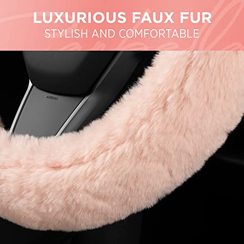 Carbella Soft Pink Fuzzy Steering Wheel Cover, Standard 15 Inch Size Fits Most Vehicles, Cute Faux Fur Car Steering Cover with Soft Fluffy Furry Touch, Car Accessories for Women - Image 5