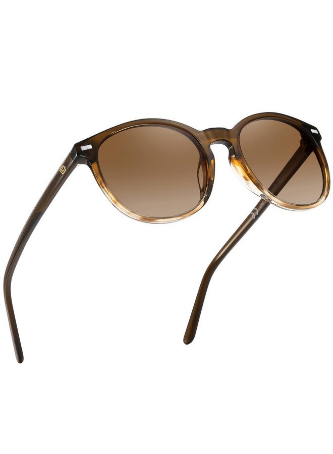 Duco Retro Round Uv400 Polarized Sunglasses For Women Men Vintage Shades Classic Acetatde Trendy Fashion Sunglass Dc1230 (Gradient Brown Frame Brown Lens) - Image 1