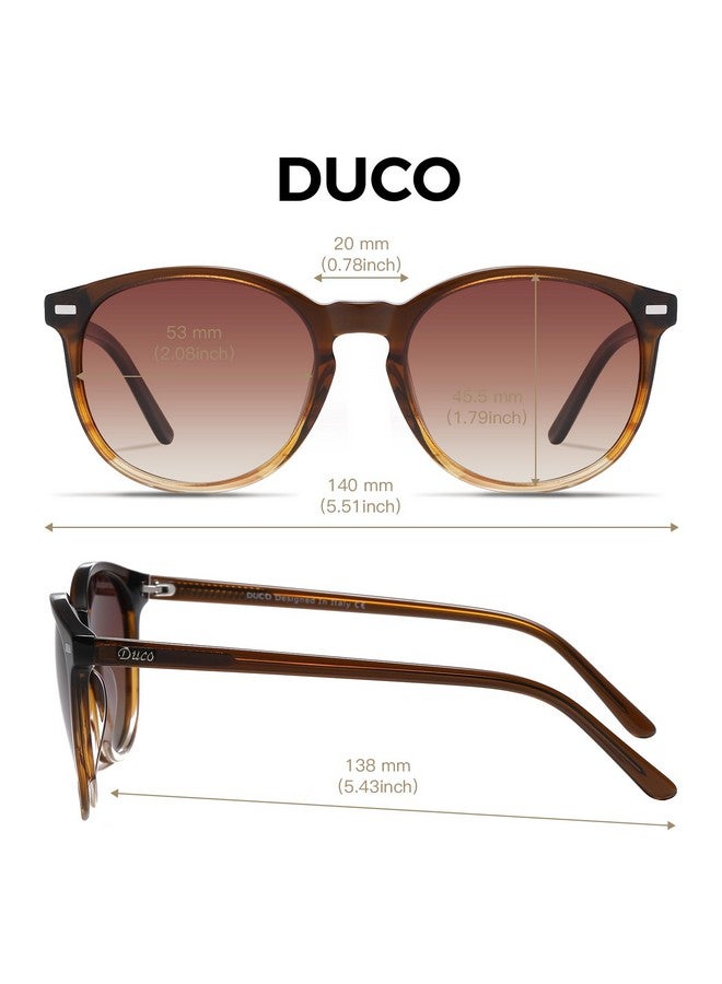 Duco Retro Round Uv400 Polarized Sunglasses For Women Men Vintage Shades Classic Acetatde Trendy Fashion Sunglass Dc1230 (Gradient Brown Frame Brown Lens) - Image 2