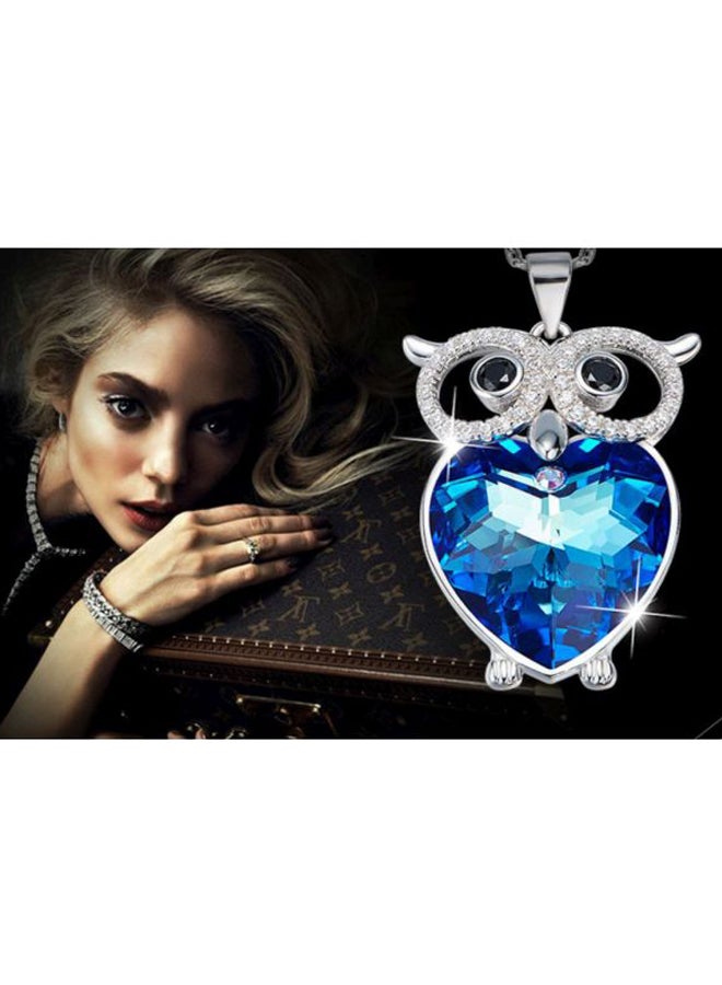 Owl Designed Crystal And Zircon Studded Pendant Necklace - Image 3