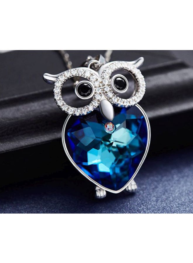 Owl Designed Crystal And Zircon Studded Pendant Necklace - Image 4