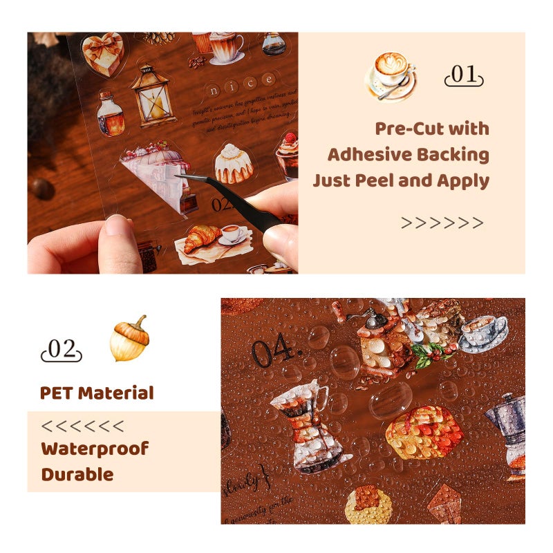 OKUPAN Vintage Food Stickers for Scrapbooking â€“ 320+ Transparent PET Dessert, Coffee, Cake & Bread Stickers for Journaling, Junk Journal Supplies, Kids DIY Crafts, Baking & Camping Decoration - Image 5
