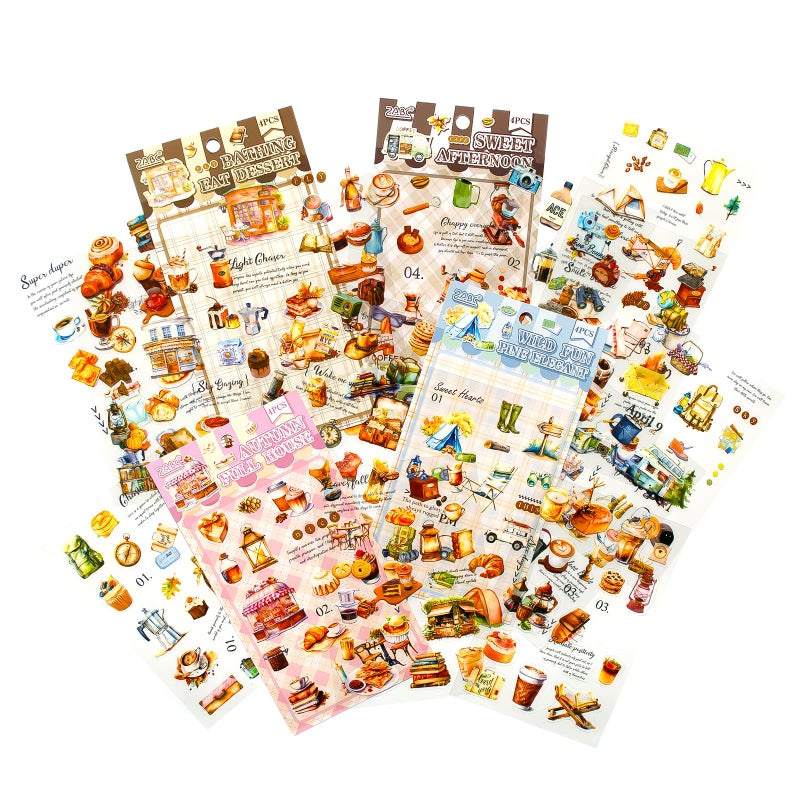 OKUPAN Vintage Food Stickers for Scrapbooking â€“ 320+ Transparent PET Dessert, Coffee, Cake & Bread Stickers for Journaling, Junk Journal Supplies, Kids DIY Crafts, Baking & Camping Decoration - Image 1