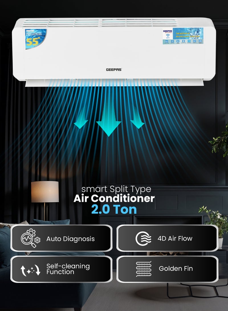 GEEPAS 2.0 Ton Split Type Air Conditioner LED Display Auto Restart, Energy-Saving, Strong Airflow, Modern Design 3120 W GACS2425CUE white - Image 2