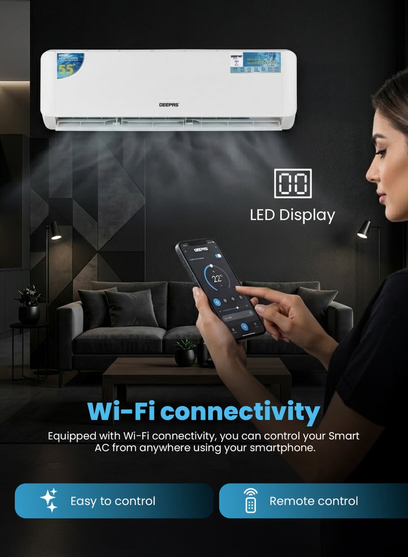 GEEPAS 2.0 Ton Split Type Air Conditioner LED Display Auto Restart, Energy-Saving, Strong Airflow, Modern Design 3120 W GACS2425CUE white - Image 4