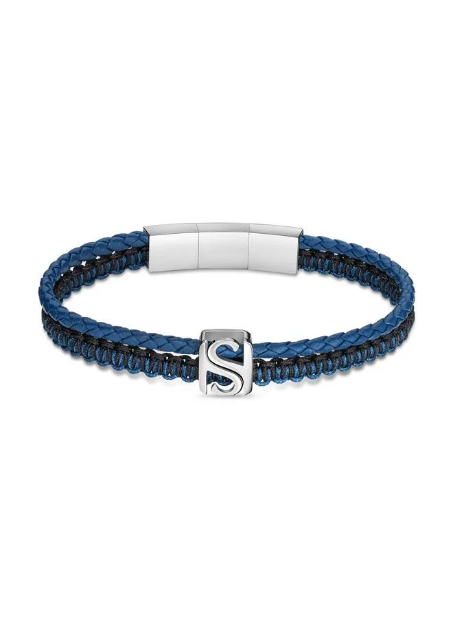 Saint Honore Paris Logo Blue Macramé Braided Leather Bracelet for Men