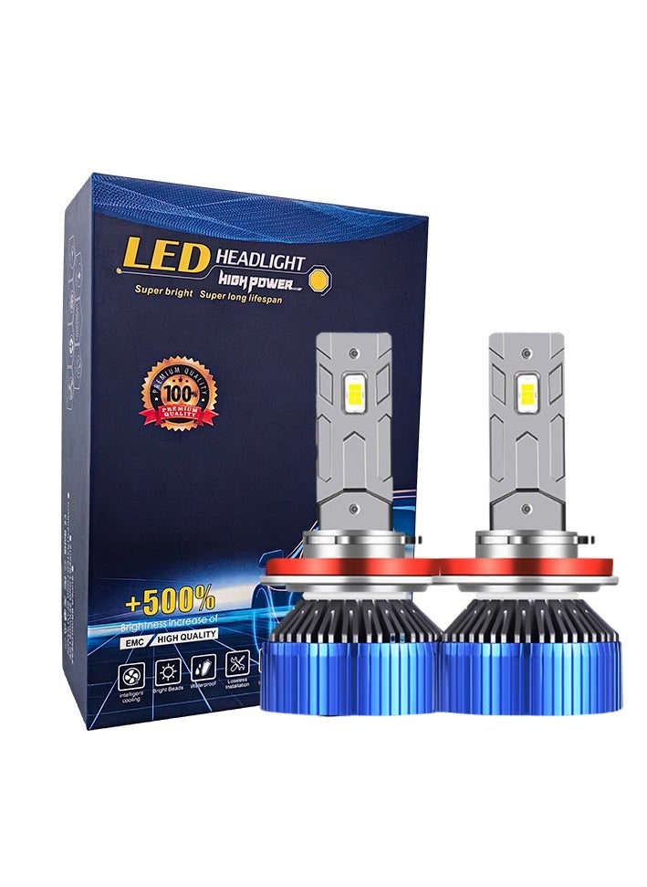 2Pcs H11/H9/H8 LED Headlight Bulbs 120W 13800 Lumens 500% Brighter 6500K Cool White IP68 Waterproof