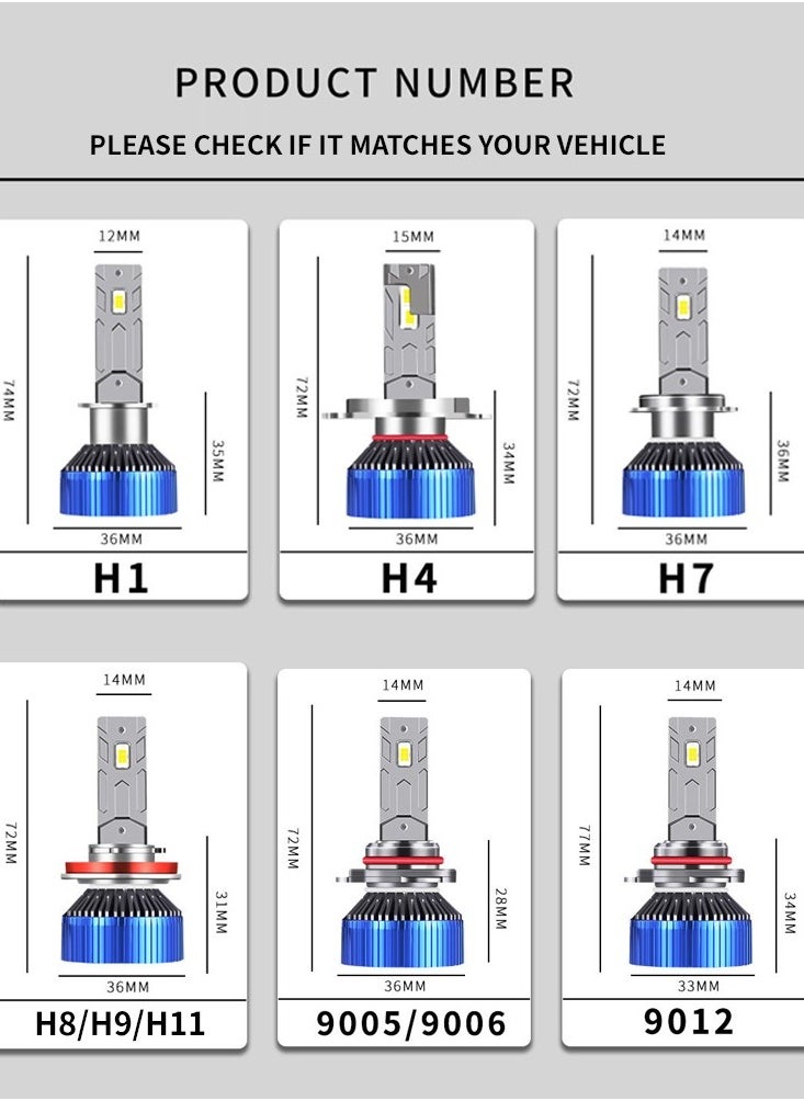 2Pcs H11/H9/H8 LED Headlight Bulbs 120W 13800 Lumens 500% Brighter 6500K Cool White IP68 Waterproof