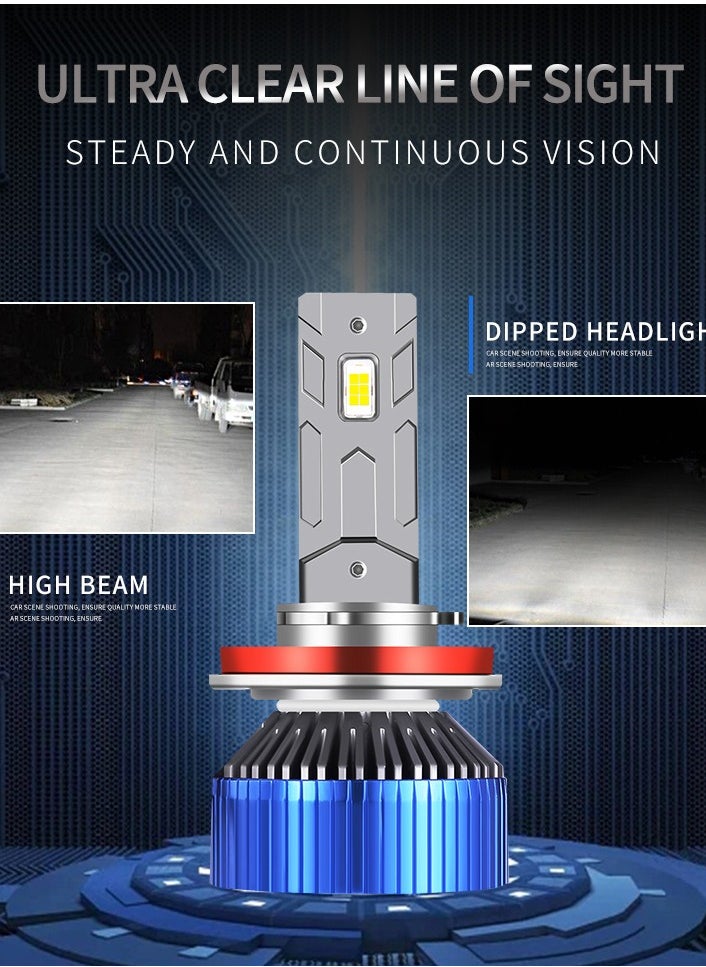 2Pcs H11/H9/H8 LED Headlight Bulbs 120W 13800 Lumens 500% Brighter 6500K Cool White IP68 Waterproof