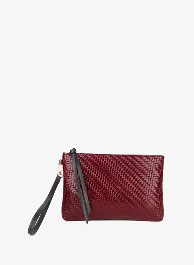 Women's Bellis Knit Burgundy Lined Synthetic Leather Wrist Strap Portfolio Hand and Clutter Bag.