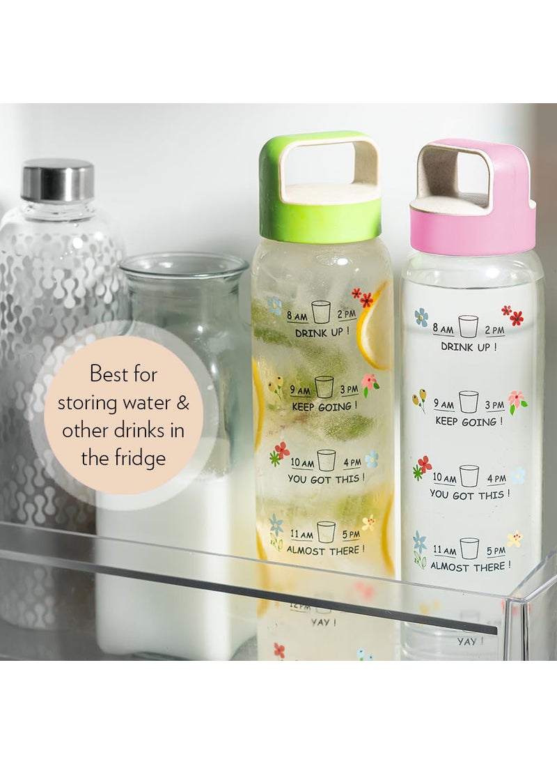 BOROSIL Borosil Neo Motivational Time Marker Glass Water Bottle with Pink Husk Lid  1000 ml Borosilicate Glass Extreme Temperature Resistant For Hot  Cold  Bottle for Milk Lassi Juice  AM PM Bottle  - Image 5