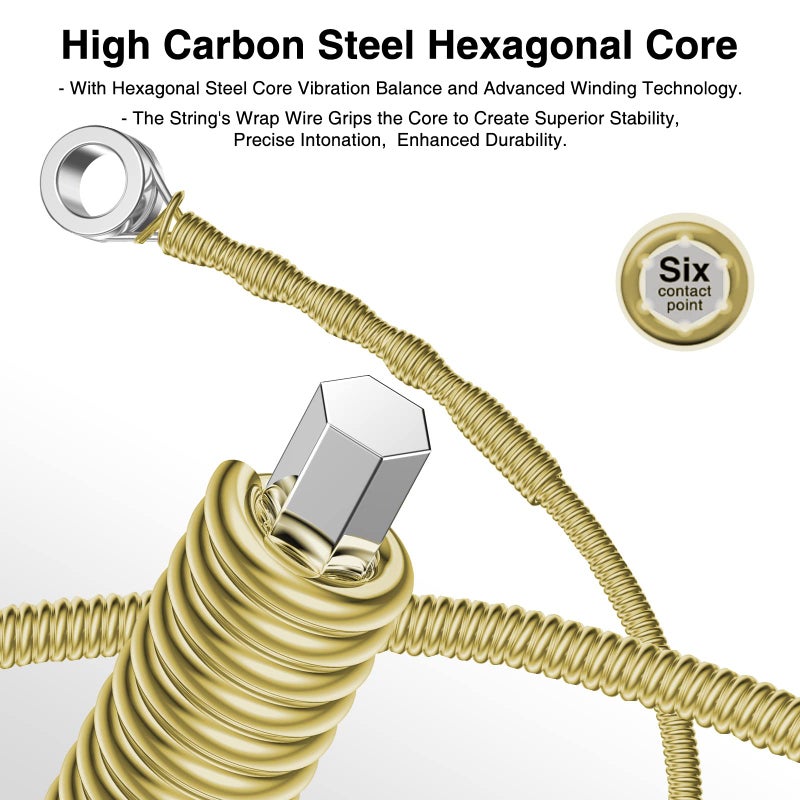 Orphee Guitar Strings, Acoustic Guitar Strings, 6 Strings Set, Hexagonal Carbon Core 75/25 Bronze, Light, 12-53, 10 Packs - Image 2