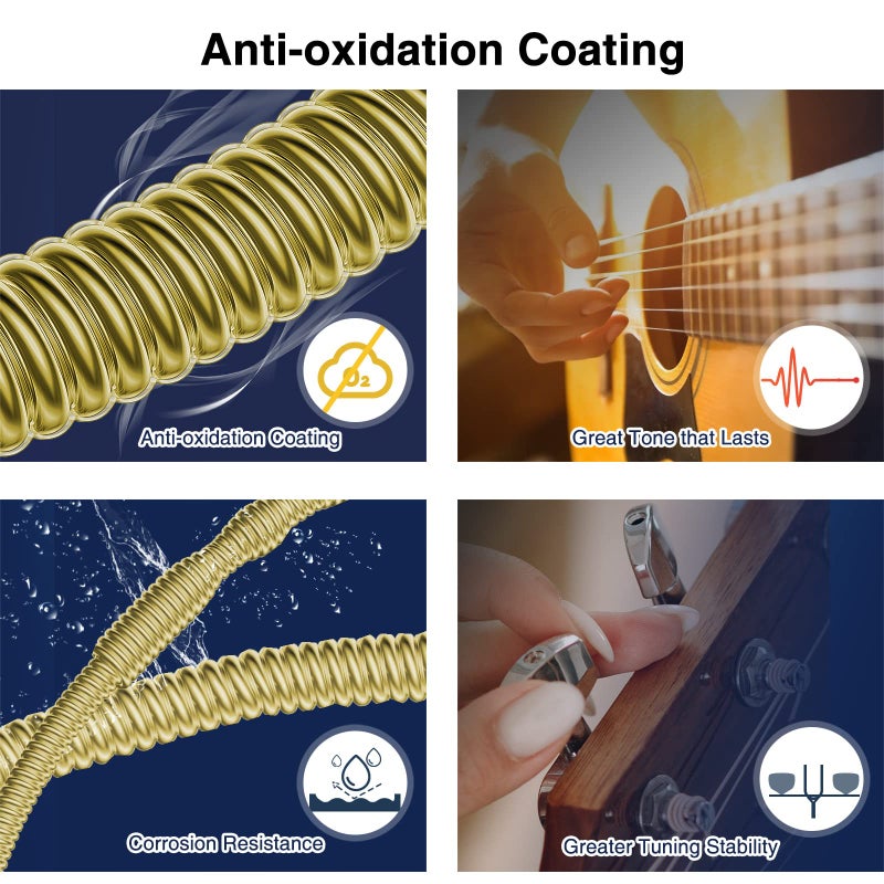 Orphee Guitar Strings, Acoustic Guitar Strings, 6 Strings Set, Hexagonal Carbon Core 75/25 Bronze, Light, 12-53, 10 Packs - Image 3