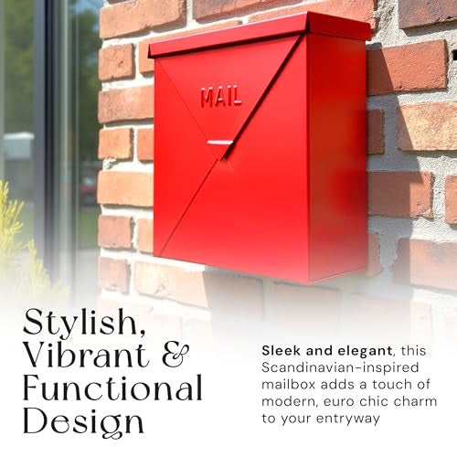 NACH Mailboxes for Outside Wall Mount, 10 x 10 x 4 inch Red Mail Boxes for House Outside, Waterproof Mailboxes for Outside - Chicago Style Mail Box - Image 3
