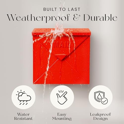 NACH Mailboxes for Outside Wall Mount, 10 x 10 x 4 inch Red Mail Boxes for House Outside, Waterproof Mailboxes for Outside - Chicago Style Mail Box - Image 5