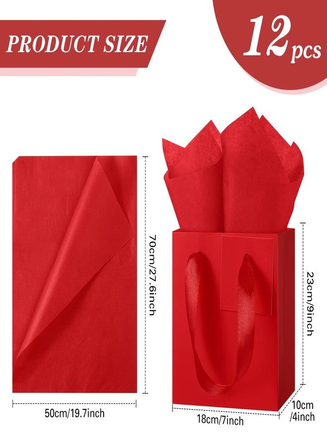 Tenare 12 Pcs Small Gift Bags Mini Paper Bags Bulk Tiny with Handle Tissue for Jewelry Gift Wrapping Father's Day Birthday Grad Graduation Party Supply(7 * 4 * 9inch,Red - Image 2