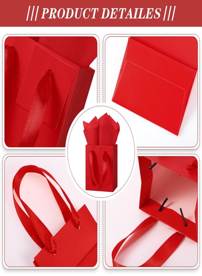 Tenare 12 Pcs Small Gift Bags Mini Paper Bags Bulk Tiny with Handle Tissue for Jewelry Gift Wrapping Father's Day Birthday Grad Graduation Party Supply(7 * 4 * 9inch,Red - Image 3