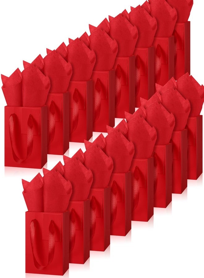 Tenare 12 Pcs Small Gift Bags Mini Paper Bags Bulk Tiny with Handle Tissue for Jewelry Gift Wrapping Father's Day Birthday Grad Graduation Party Supply(7 * 4 * 9inch,Red - Image 1
