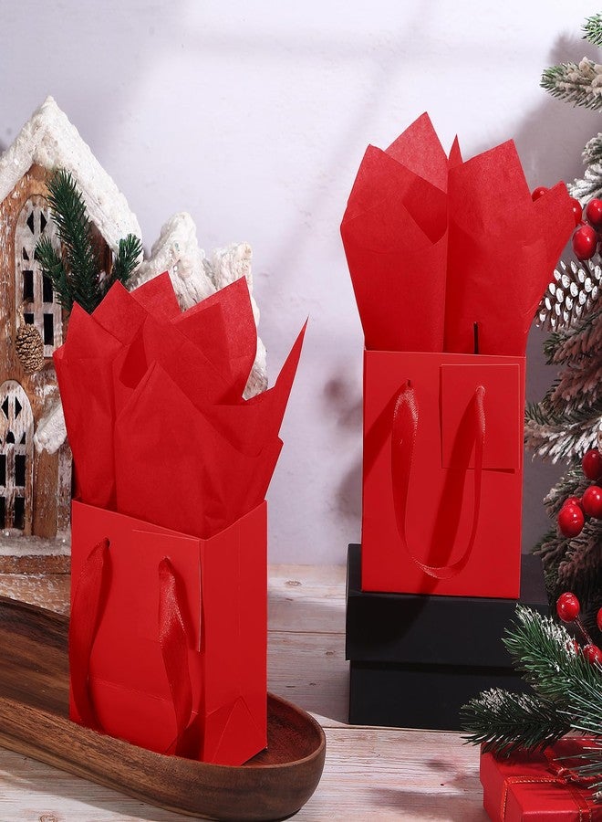 Tenare 12 Pcs Small Gift Bags Mini Paper Bags Bulk Tiny with Handle Tissue for Jewelry Gift Wrapping Father's Day Birthday Grad Graduation Party Supply(7 * 4 * 9inch,Red - Image 4