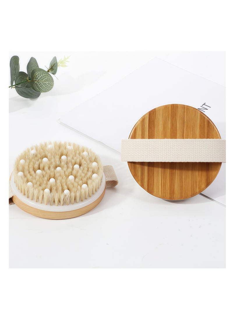 3-piece set, dry brush body and shower brush with soft and hard bristles with hook, with soft bristles and non-slip handle, double-sided handheld bath brush set with massage nodules, including long handle and palm-sized brush, perfect for exfoliation and skin massage. (Nanmu) - Image 3