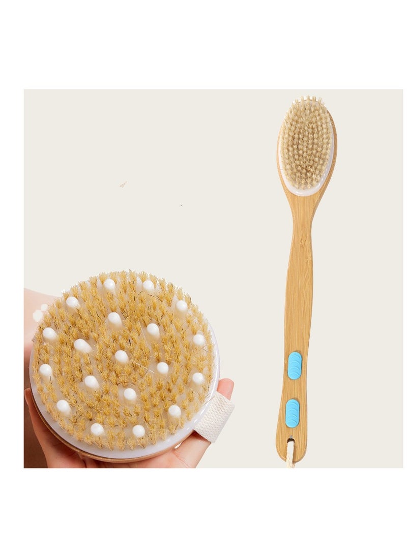 3-piece set, dry brush body and shower brush with soft and hard bristles with hook, with soft bristles and non-slip handle, double-sided handheld bath brush set with massage nodules, including long handle and palm-sized brush, perfect for exfoliation and skin massage. (Nanmu) - Image 2