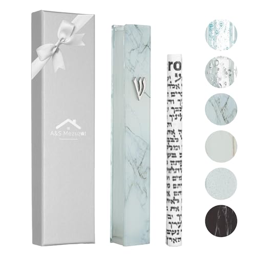 A&S Mezuzot Modern Glass Mezuzah Case For Door With Non-Kosher Scroll Shatterd Glass Design Waterproof Mezuza Cover Home Blessing and Protection - Image 1