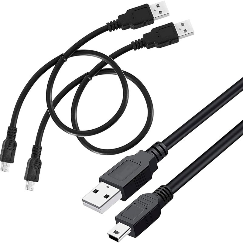 Storite حزمة 2 كابل USB 2.0 A إلى Mini 5 دبوس B بطول 35 سم للأقراص الصلبة الخارجية / الكاميرات / قارئات البطاقات، أسود - Image 1