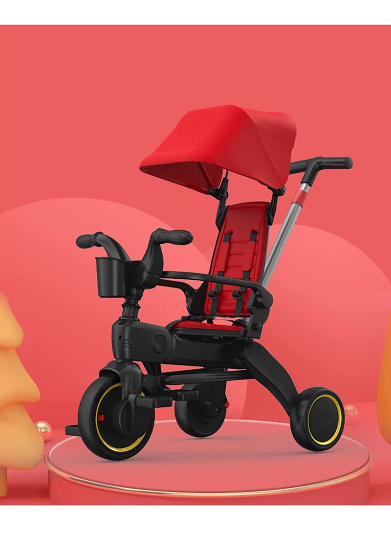 GT-Wheel - GT-Wheel Premium Foldable Push Trike and Kid's Tricycle for Ages 10 Months to 3 Years (Red) - Image 1