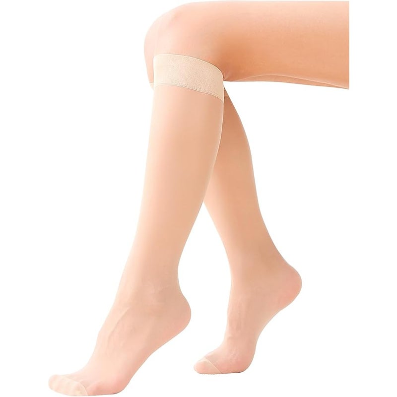 FeinYee 6 Pairs Knee High Stockings for Women, Elastic Fine Sheer Socks with Reinforced Toes 20 Denier Nylon One Size - Image 3