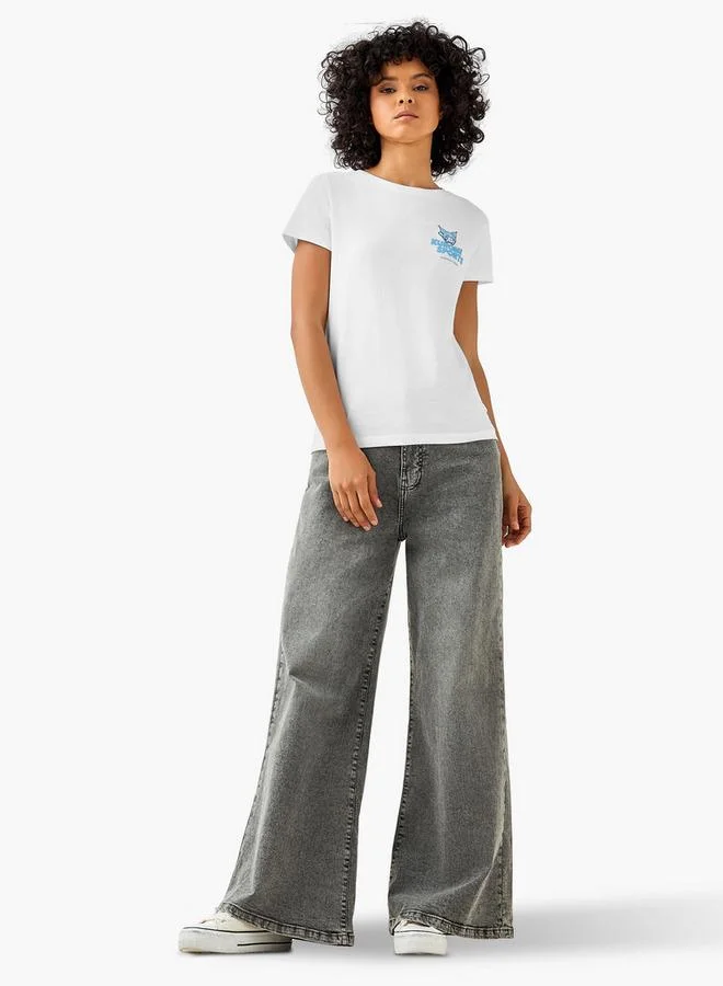 SP Characters Regular Fit Cotton T-shirt with Kuromi Print