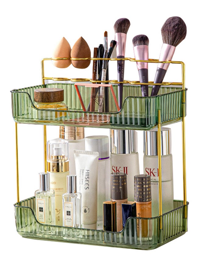 شاربدو منظم عداد الحمام بطبقتين، منظم سطح الطاولة للعناية بالبشرة، منظم حامل فرش المكياج، صواني العطور لخزانة الملابس وحاملي فرشاة الأسنان للحمامات - Image 1