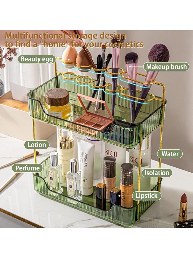 شاربدو منظم عداد الحمام بطبقتين، منظم سطح الطاولة للعناية بالبشرة، منظم حامل فرش المكياج، صواني العطور لخزانة الملابس وحاملي فرشاة الأسنان للحمامات - Image 2