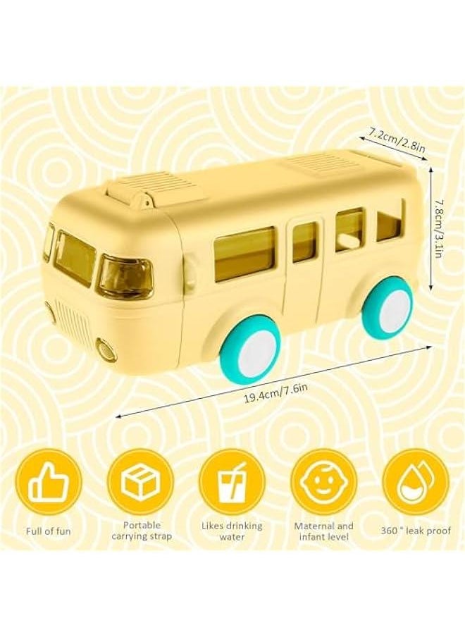 HOOKOR Car Straw Water Cup, 500ML Summer Cute Bus Water Bottle with Shoulder Strap, Leak-Proof Kids Square Drinking Cup Cute Cartoon Water Jug Toy Locking Flip Lid Water Kettle for Kids (Yellow)  - Image 2