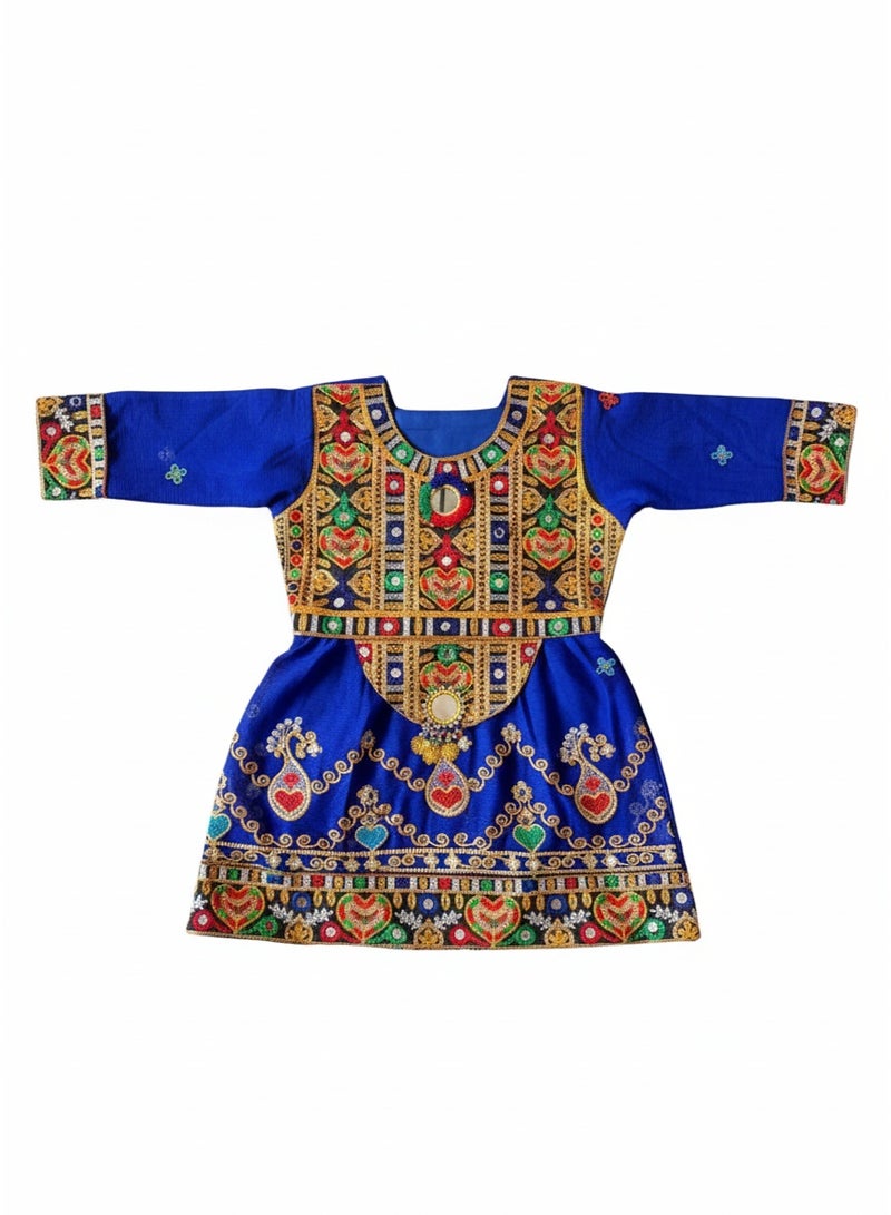 Baby Girl's Afghani Anarkali Dress Outfit, Blue Embroidered, 1-3 Years - Image 1