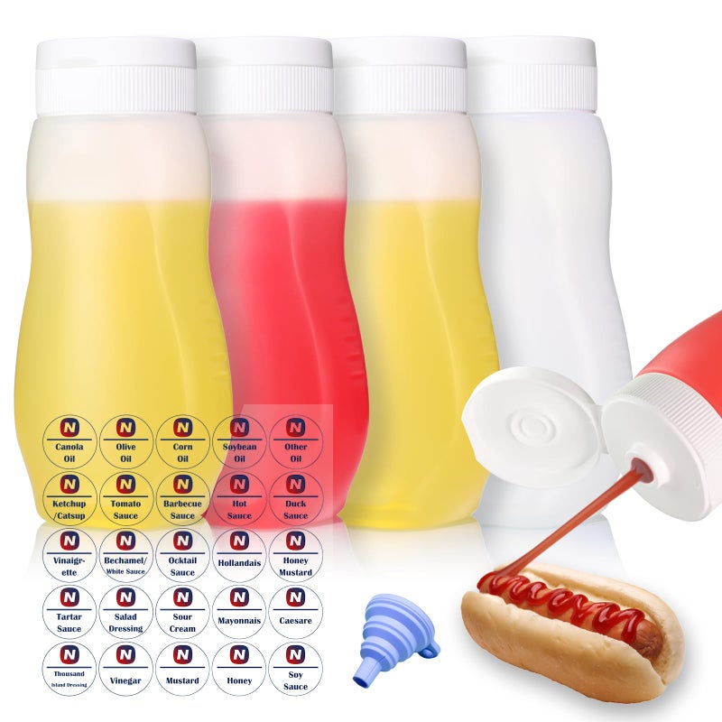 Nacxbwer Condiment Squeeze Bottles for Ketchup Hot Sauce Liquids Oil with Caps for Condensed Milk and Mustard Salad Dressing Dispenser Clear Plastic Bottles Dressing Container HD PE BPA-free - Image 1