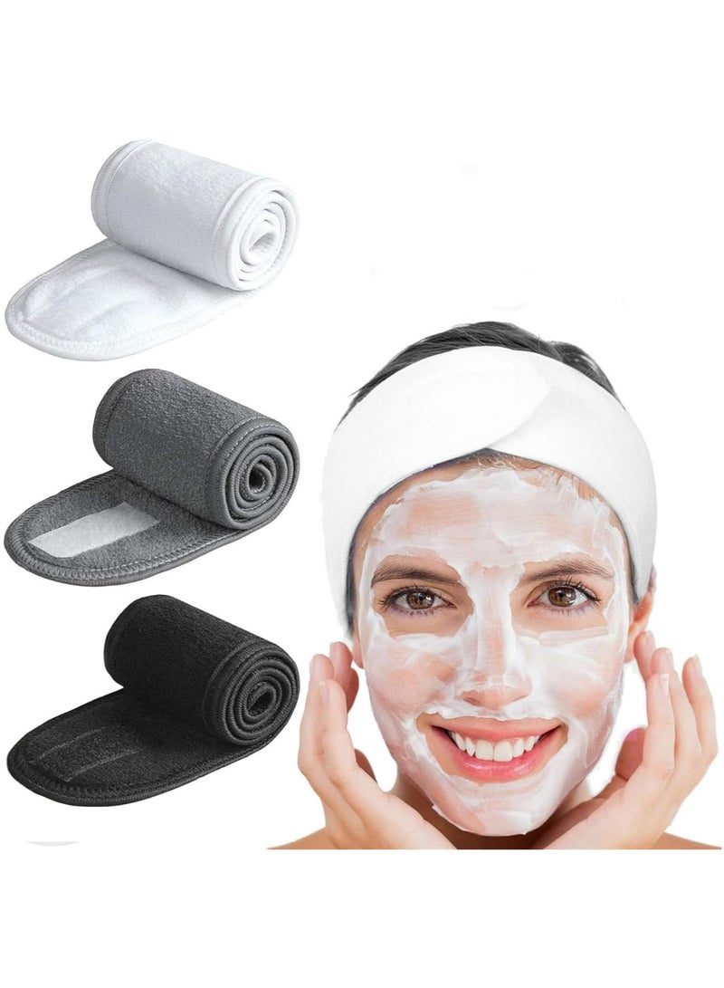 MarlaMall 3 Pack Spa Headband, Adjustableacial spa facial headband,Terry Cloth Stretch Hair Wrap with Magic Tape for Spa, Makeup, Shower & Sports - Image 1