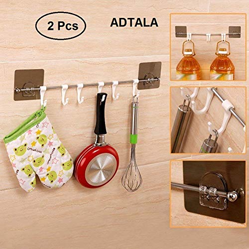 ADTALA ABS Plastic, Stainless Steel Multi-Functional 6-Groups Without Drilling Waterproof and Oil-proof Nail-Free Wall Hooks Utility for Towel Bathrobe Coats, Cup (Transparent , 40 x 7 cm) -2 Pieces - Image 5