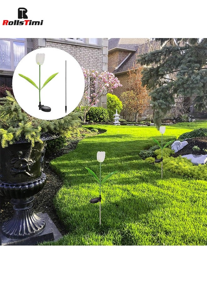 RollsTimi  2Pack LED Solar Power Tulip Flower Landscape Light Night Lamp for Home Outdoor Garden Yard Pathway Lawn Grassland Decoration White - Image 3
