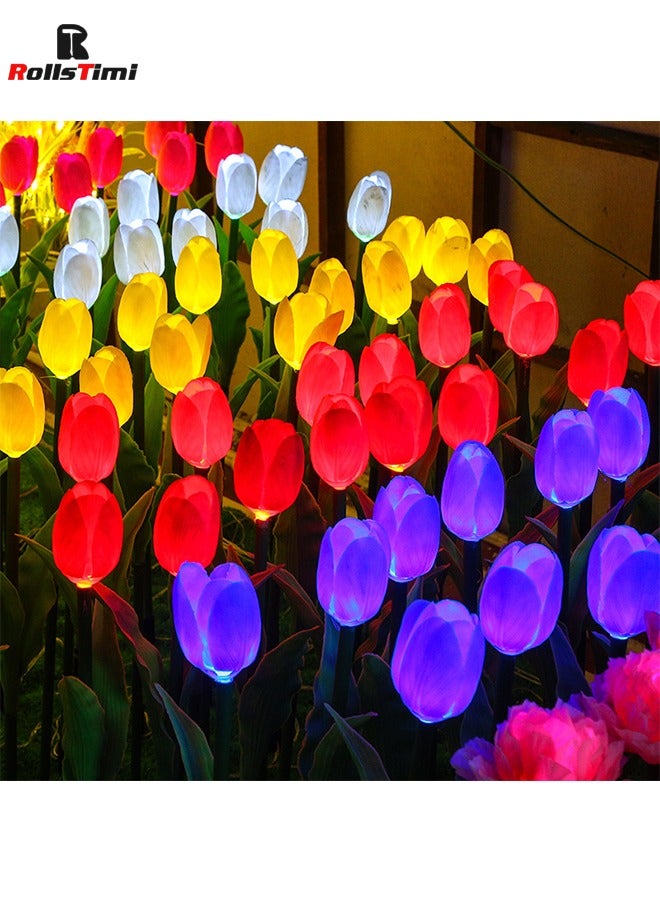 RollsTimi  2Pack LED Solar Power Tulip Flower Landscape Light Night Lamp for Home Outdoor Garden Yard Pathway Lawn Grassland Decoration White - Image 1
