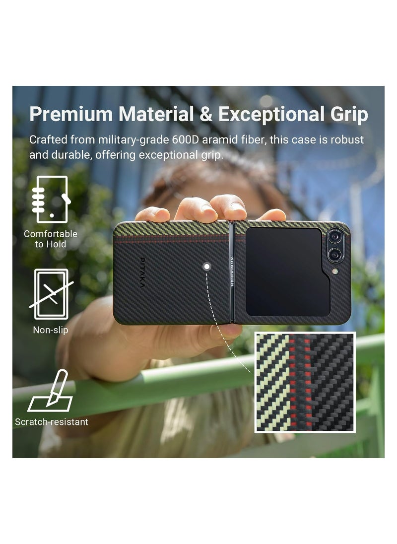 PITAKA - Z Flip 5 Case Compatible with MagSafe, Slim & Light Samsung Z Flip 5 Case with a Case-Less Touch Feeling, 600D Aramid Fiber Made [Fusion Weaving MagEZ Case 3 - Overture] - Image 1