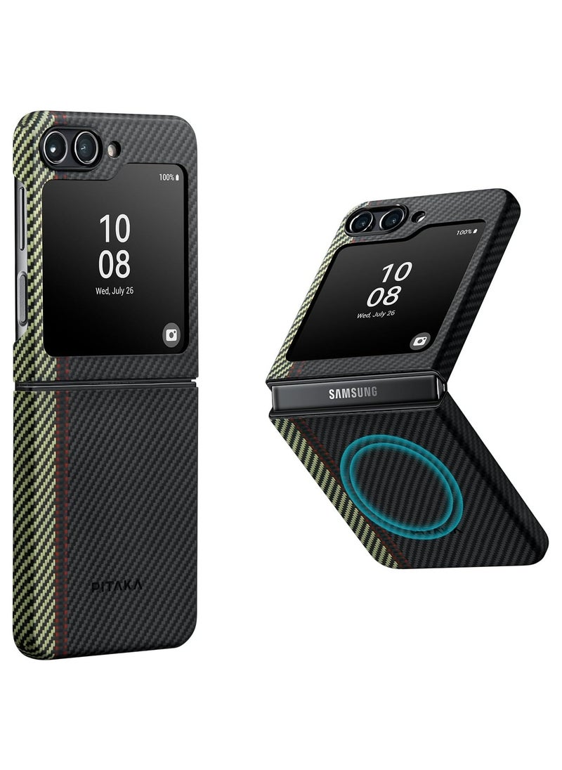 PITAKA - Z Flip 5 Case Compatible with MagSafe, Slim & Light Samsung Z Flip 5 Case with a Case-Less Touch Feeling, 600D Aramid Fiber Made [Fusion Weaving MagEZ Case 3 - Overture] - Image 1