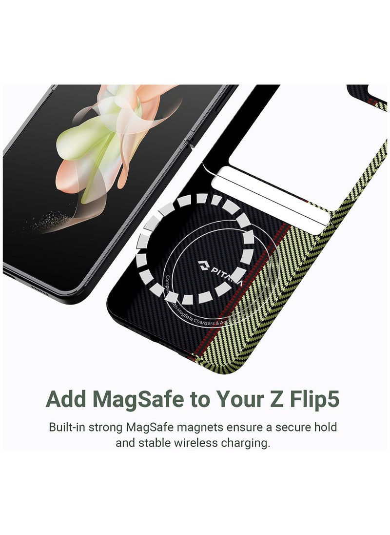 PITAKA - Z Flip 5 Case Compatible with MagSafe, Slim & Light Samsung Z Flip 5 Case with a Case-Less Touch Feeling, 600D Aramid Fiber Made [Fusion Weaving MagEZ Case 3 - Overture] - Image 1