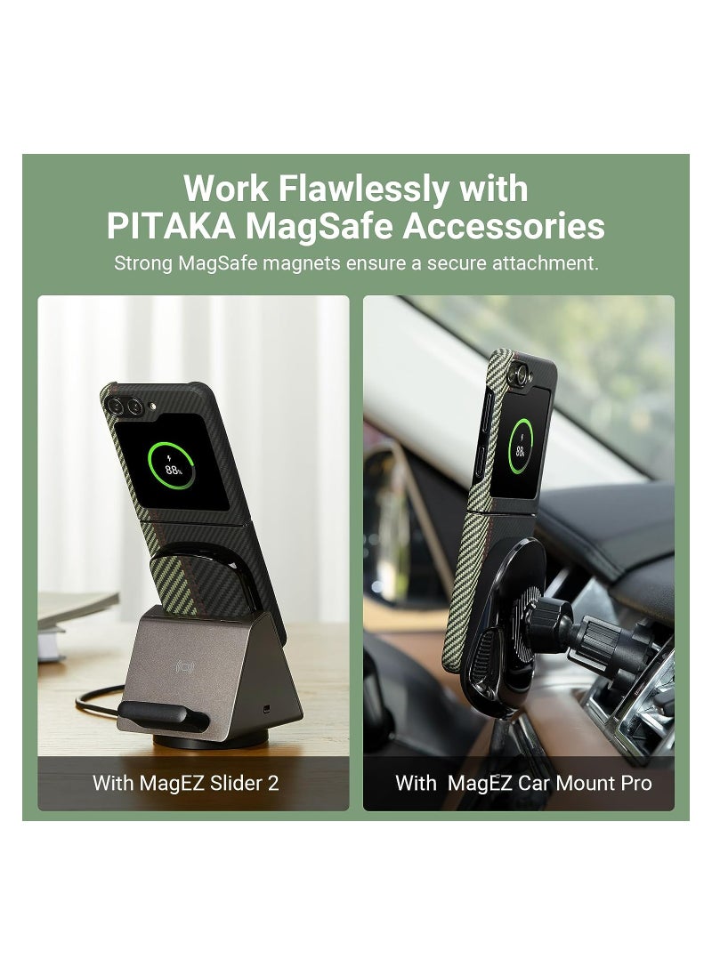 PITAKA - Z Flip 5 Case Compatible with MagSafe, Slim & Light Samsung Z Flip 5 Case with a Case-Less Touch Feeling, 600D Aramid Fiber Made [Fusion Weaving MagEZ Case 3 - Overture] - Image 1