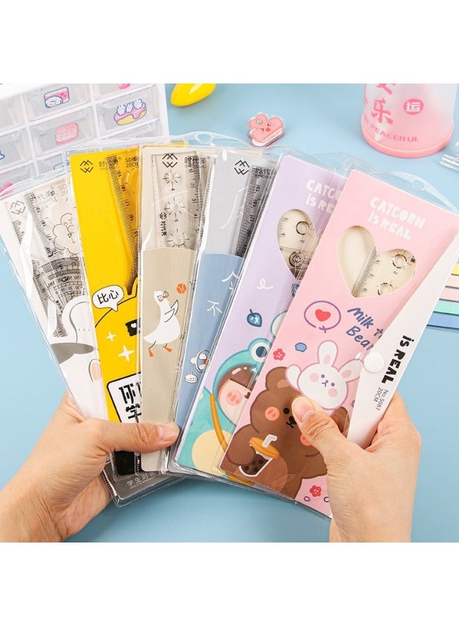 HELPS Elementary School Student Cartoon Ruler Set Four-piece Customized Student 20cm Transparent Ruler Set Cute School Supplies Stationery - Image 3